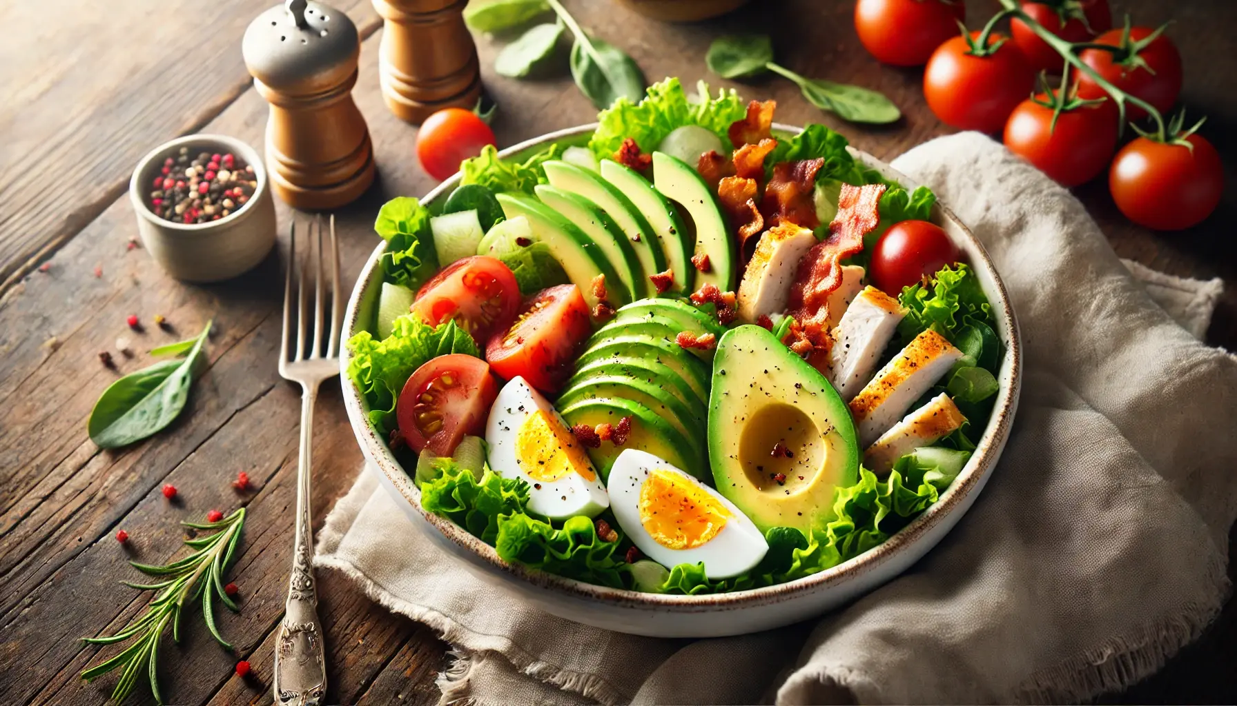 Traditional Cobb salad with fresh ingredients