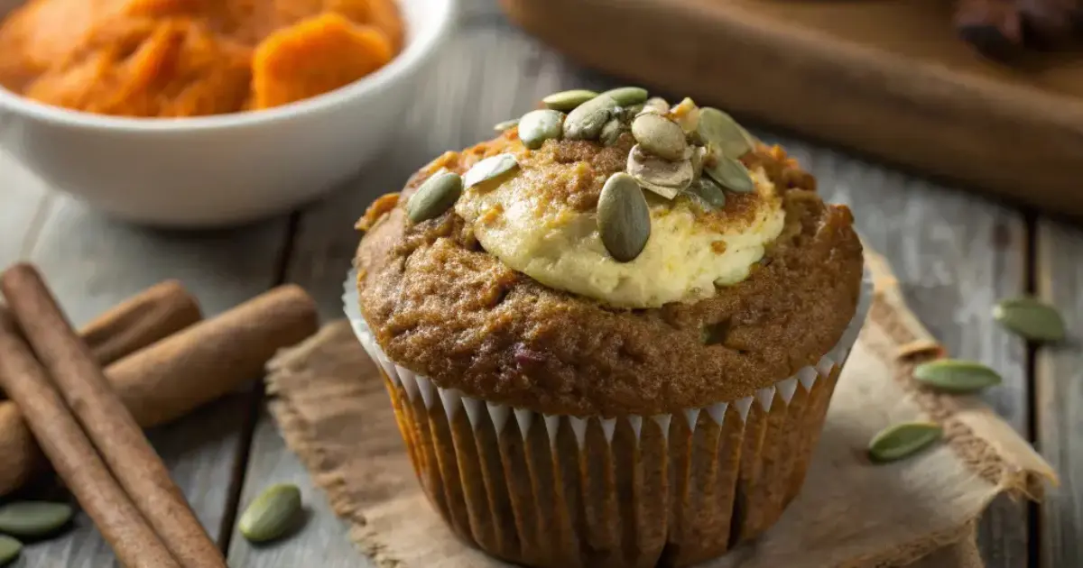 Starbucks Pumpkin Muffin with cream cheese filling and pepitas