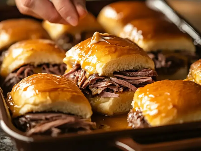 Step-by-step assembly of Hawaiian Rolls French Dip Sliders