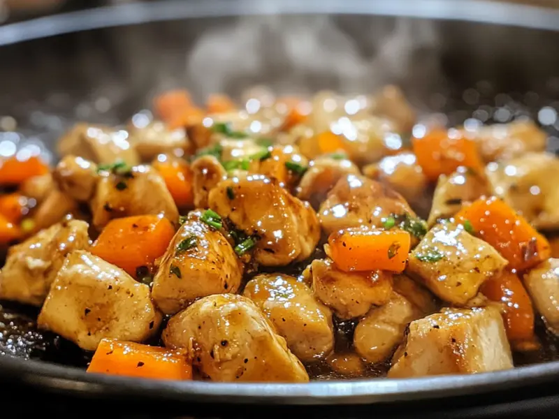 Chicken and carrot stir-fry in a pan