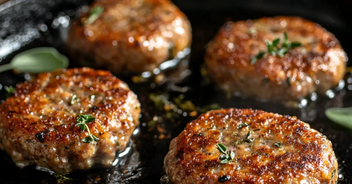 Easy breakfast sausage recipe – homemade sausage patties cooked to perfection in a skillet.