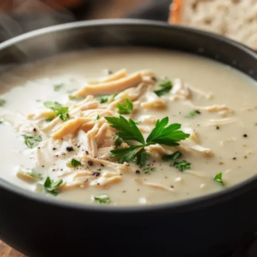 Nutrient-rich homemade cream of chicken soup with fresh herbs